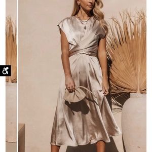 Bohme Rosalind Midi Satin Dress (champagne color) NWT